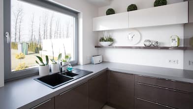 grey countertop in modern kitchen         